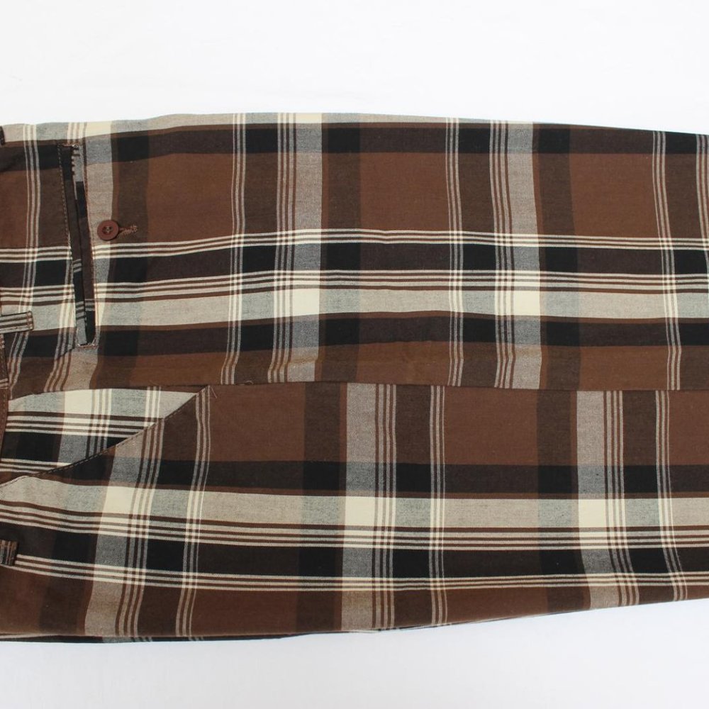 NWOT TEEN BOYS BURNSIDE SHORTS SIZE 18 BROWN PLAID 32" WAIST 11-3/4" INSEAM